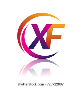 initial letter XF logotype company name orange and magenta color on circle and swoosh design. vector logo for business and company identity.