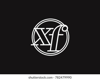 Initial letter xf lowercase outline inside the circle logo template white on black background