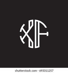 Initial letter XF, minimalist line art monogram circle shape logo, white color on black background