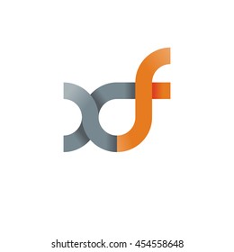 initial letter xf modern linked circle round lowercase logo orange gray