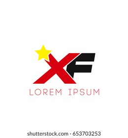Initial letter xf yellow star logo red black