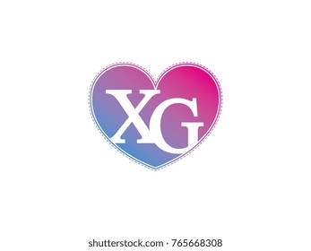 the initial letter XG in the heart symbol as a logo, sign and decoration