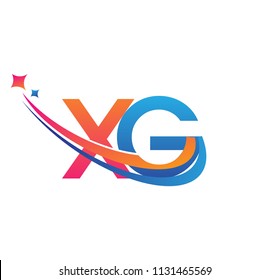initial letter XG logotype company name colored orange, red and blue swoosh star design. vector logo for business and company identity.
