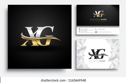 initial letter XG logotype company name colored gold and silver swoosh design. Vector sets for business identity on white background.