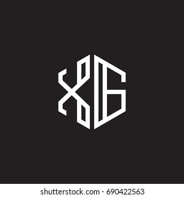 Initial letter XG, minimalist line art monogram hexagon shape logo, white color on black background