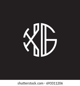 Initial letter XG, minimalist line art monogram circle shape logo, white color on black background