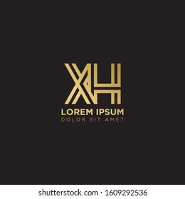 Initial Letter XH linked uppercase overlap modern gold logo vector design template. Suitable for business, consulting group company.