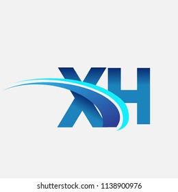 initial letter XH logotype company name colored blue and swoosh design. vector logo for business and company identity.
