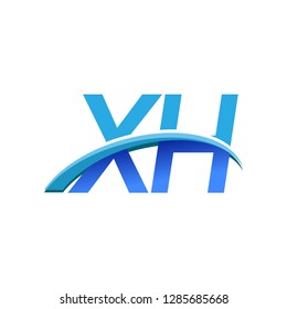 initial letter XH logotype company name colored blue and swoosh design. vector logo for business and company identity.
