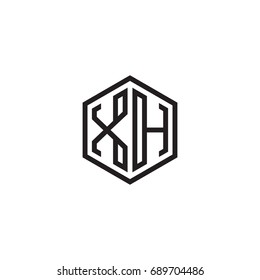 Initial letter XH, minimalist line art monogram hexagon logo, black color