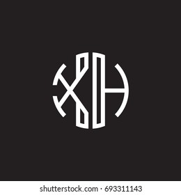 Initial letter XH, minimalist line art monogram circle shape logo, white color on black background