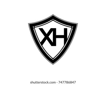 Initial letter XH shield logo black monogram vector illustration