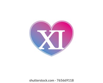 the initial letter XI in the heart symbol as a logo, sign and decoration