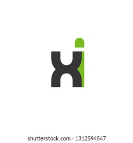 Initial Letter XI Linked Circle Lowercase Logo Black Green Icon Design Template Element - Vector