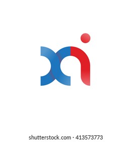 initial letter xi linked round lowercase logo blue red