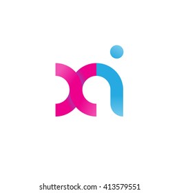 initial letter xi linked round lowercase logo pink blue purple