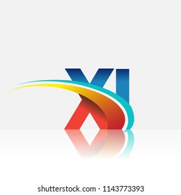 initial letter XI logotype company name colored red and blue and swoosh design. vector logo for business and company identity.
