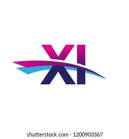 initial letter XI logotype company name colored blue and magenta swoosh design. vector logo for business and company