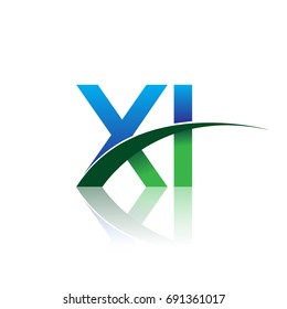 initial letter XI logotype company name colored blue and green swoosh design. vector logo for business and company identity.
