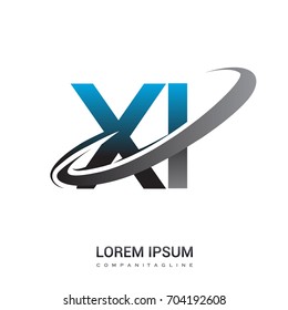 initial letter XI logotype company name colored blue and grey swoosh design. logo design for business and company identity.
