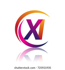 initial letter XI logotype company name orange and magenta color on circle and swoosh design. vector logo for business and company identity.