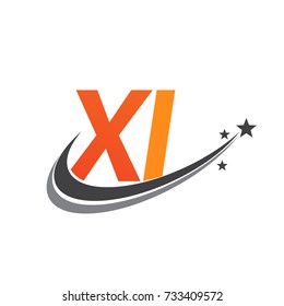 initial letter XI logotype company name colored orange and grey swoosh star design. vector logo for business and company identity.