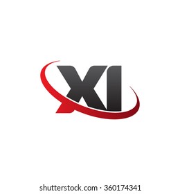 initial letter XI swoosh ring company logo red black