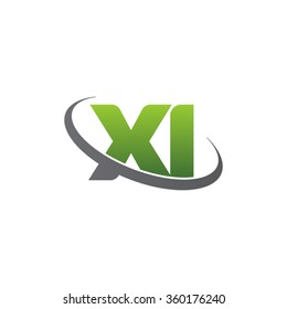initial letter XI swoosh ring company logo green gray