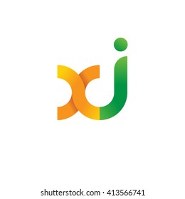initial letter xj linked round lowercase logo orange green