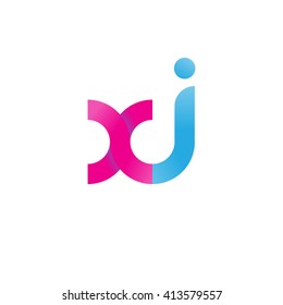 initial letter xj linked round lowercase logo pink blue purple