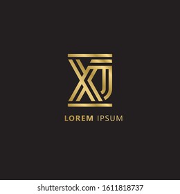 Initial Letter XJ linked uppercase overlap modern gold logo vector design template. Suitable for business, consulting group company.