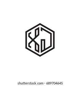 Initial letter XJ, minimalist line art monogram hexagon logo, black color