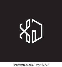Initial letter XJ, minimalist line art monogram hexagon shape logo, white color on black background