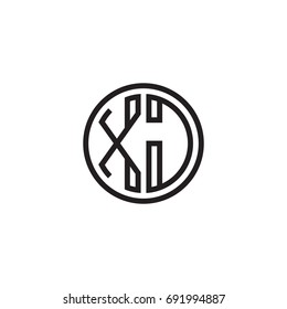Initial letter XJ, minimalist line art monogram circle logo, black color