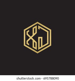 Initial letter XJ, minimalist line art hexagon logo, gold color on black background