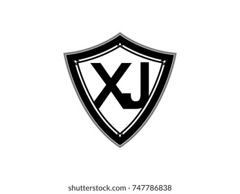 Initial letter XJ shield logo black monogram vector illustration