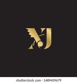 Initial letter xj  uppercase modern logo design template elements. Gold letter Isolated on black  background. Suitable for business, consulting group company.