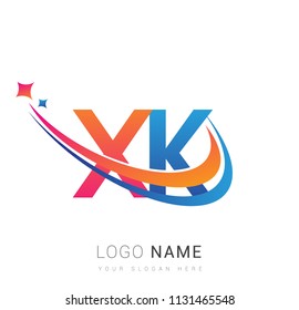 initial letter XK logotype company name colored orange, red and blue swoosh star design. vector logo for business and company identity.
