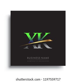 initial letter XK logotype company name colored green and gold swoosh design. vector logo for business and company