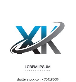 initial letter XK logotype company name colored blue and grey swoosh design. logo design for business and company identity.