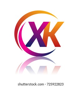initial letter XK logotype company name orange and magenta color on circle and swoosh design. vector logo for business and company identity.