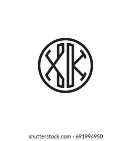 Initial letter XK, minimalist line art monogram circle logo, black color
