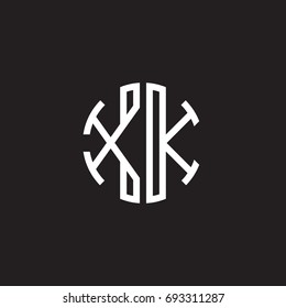 Initial letter XK, minimalist line art monogram circle shape logo, white color on black background