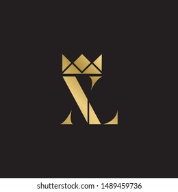 Initial letter xl with crown  uppercase modern logo design template elements. Gold letter Isolated on black  background. Suitable for business, consulting group company.