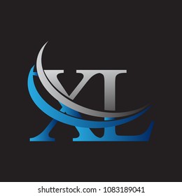 initial letter XL logotype company name colored blue and grey swoosh design. vector logo for business and company identity.