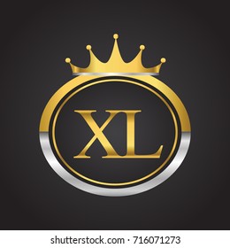 initial letter XL logotype company name with oval shape and crown, gold and silver color. vector logo for business and company identity.