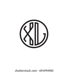 Initial letter XL, minimalist line art monogram circle logo, black color