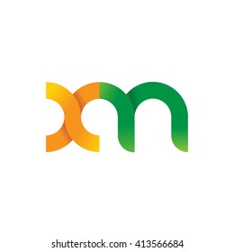 initial letter xm linked round lowercase logo orange green