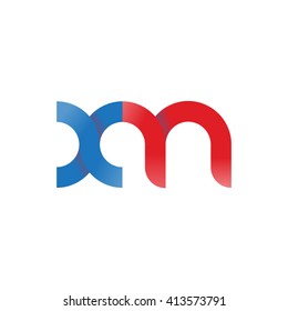 initial letter xm linked round lowercase logo blue red