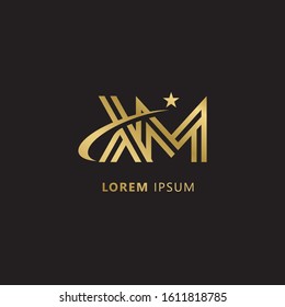 Initial Letter XM linked uppercase overlap modern gold logo vector design template. Suitable for business, consulting group company.